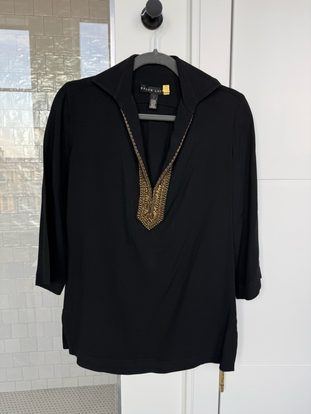 Ralph Lauren Black Label Embellished V-Neck Women's Top